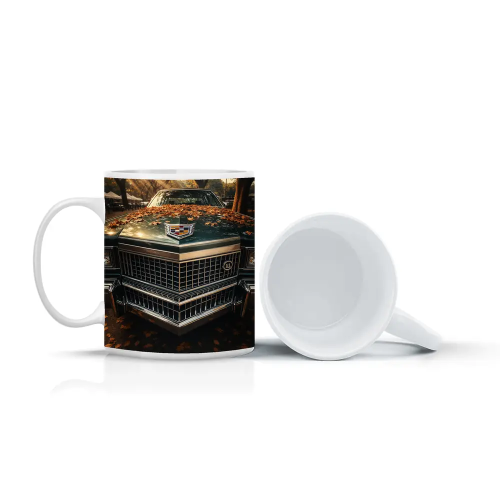 Cadillac Classic Car Hood Autumn Park – Mugs