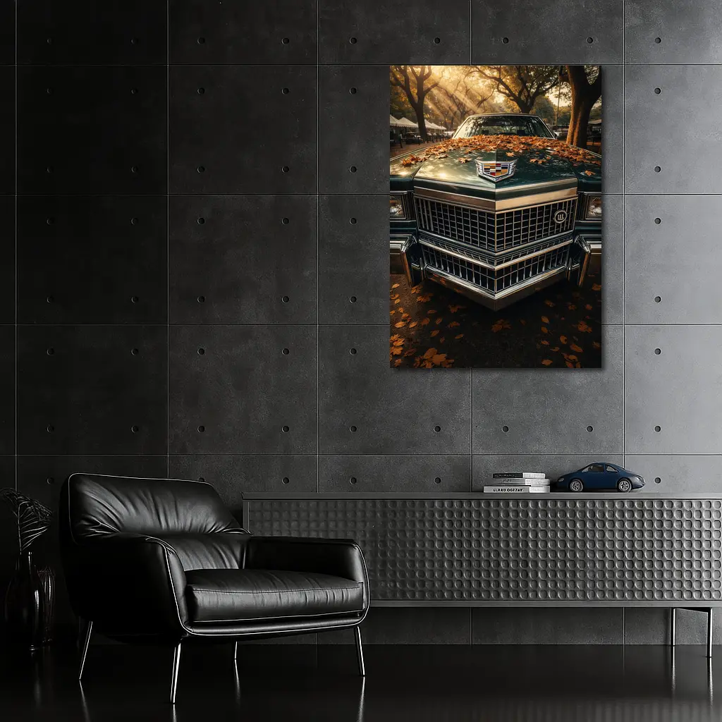 Cadillac Classic Car Hood Autumn Park – Wall Art