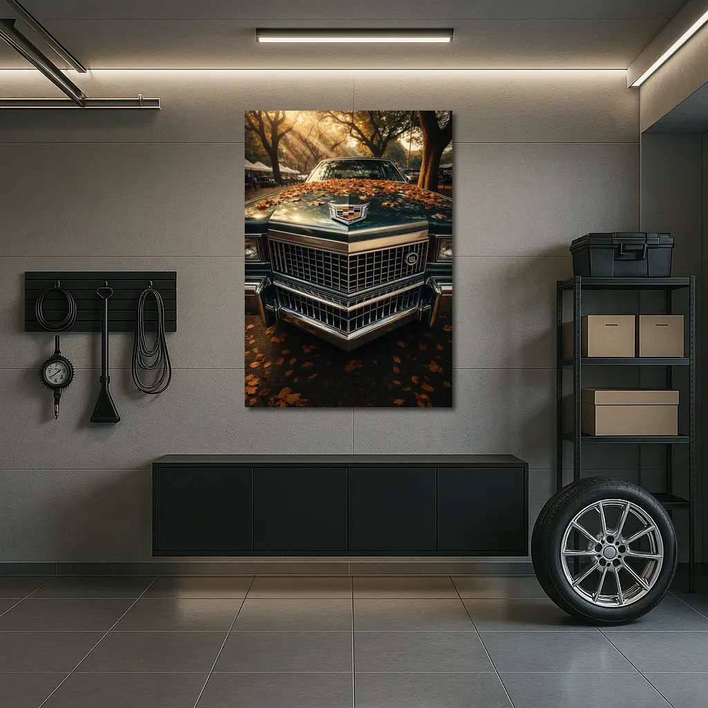 Cadillac Classic Car Hood Autumn Park – Wall Art