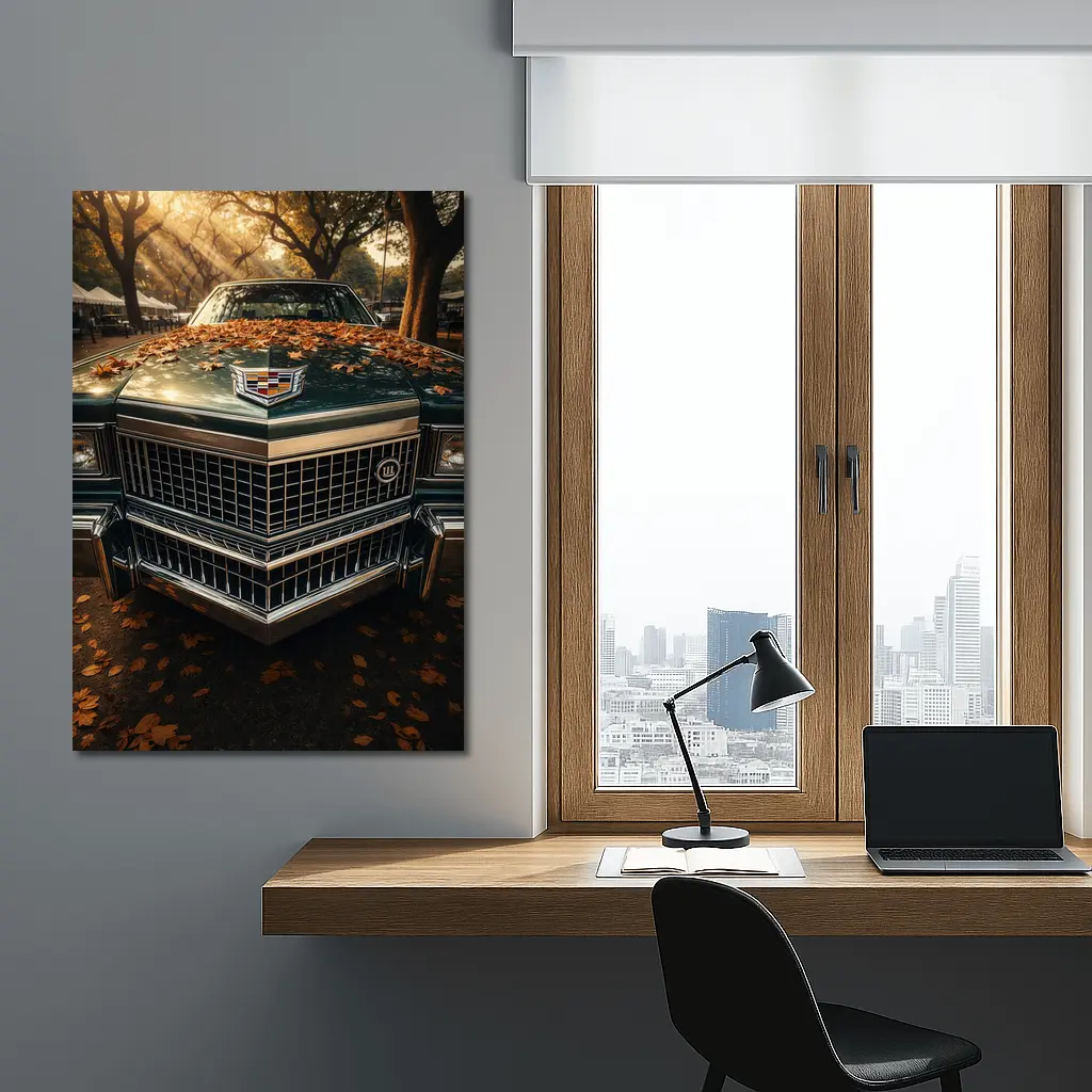 Cadillac Classic Car Hood Autumn Park – Wall Art
