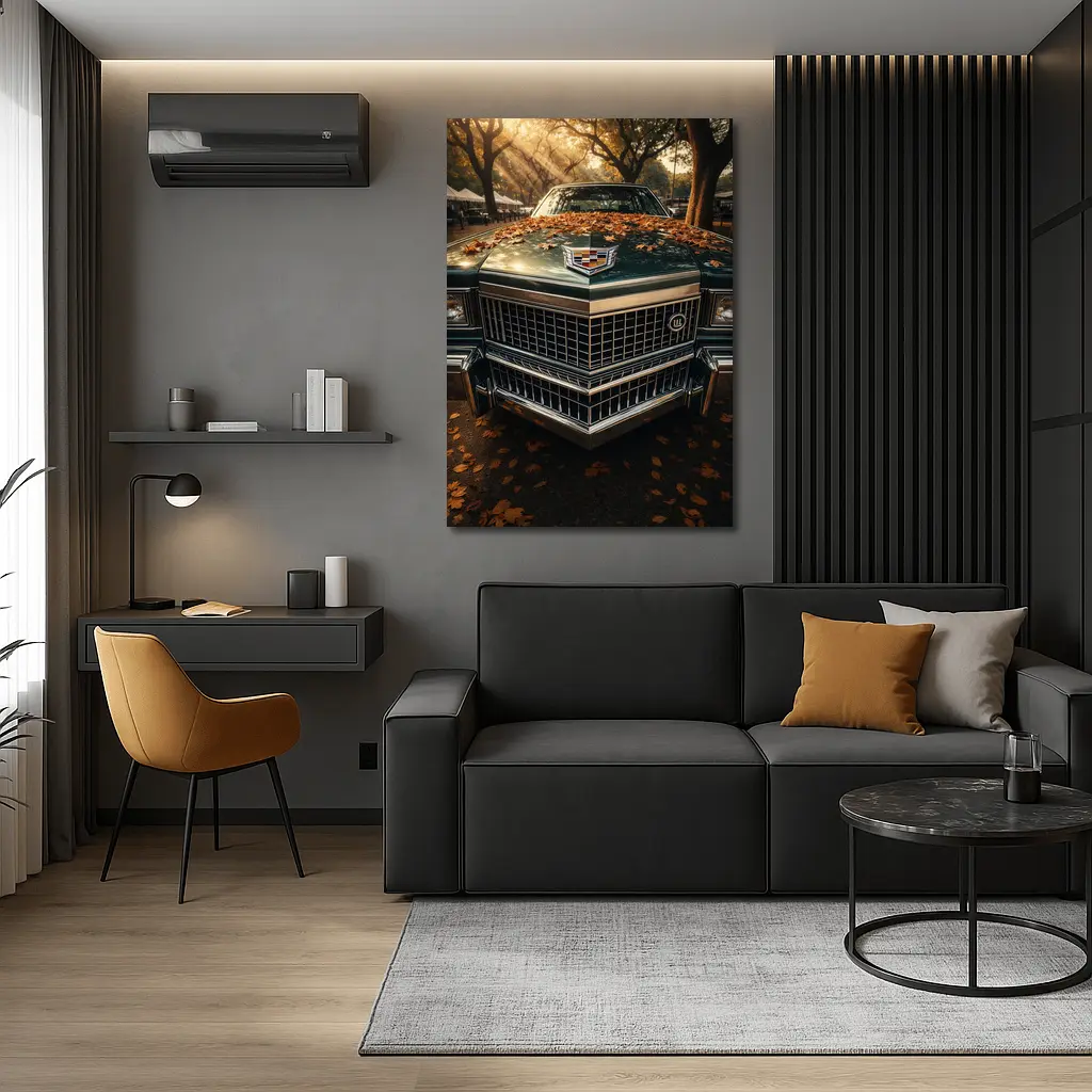 Cadillac Classic Car Hood Autumn Park – Wall Art
