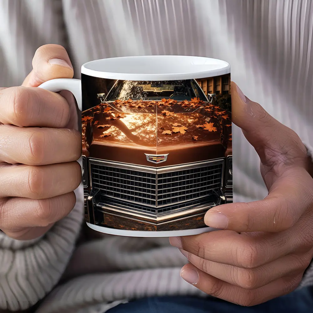 Cadillac Classic Car Autumn Leaves Driveway – Mugs