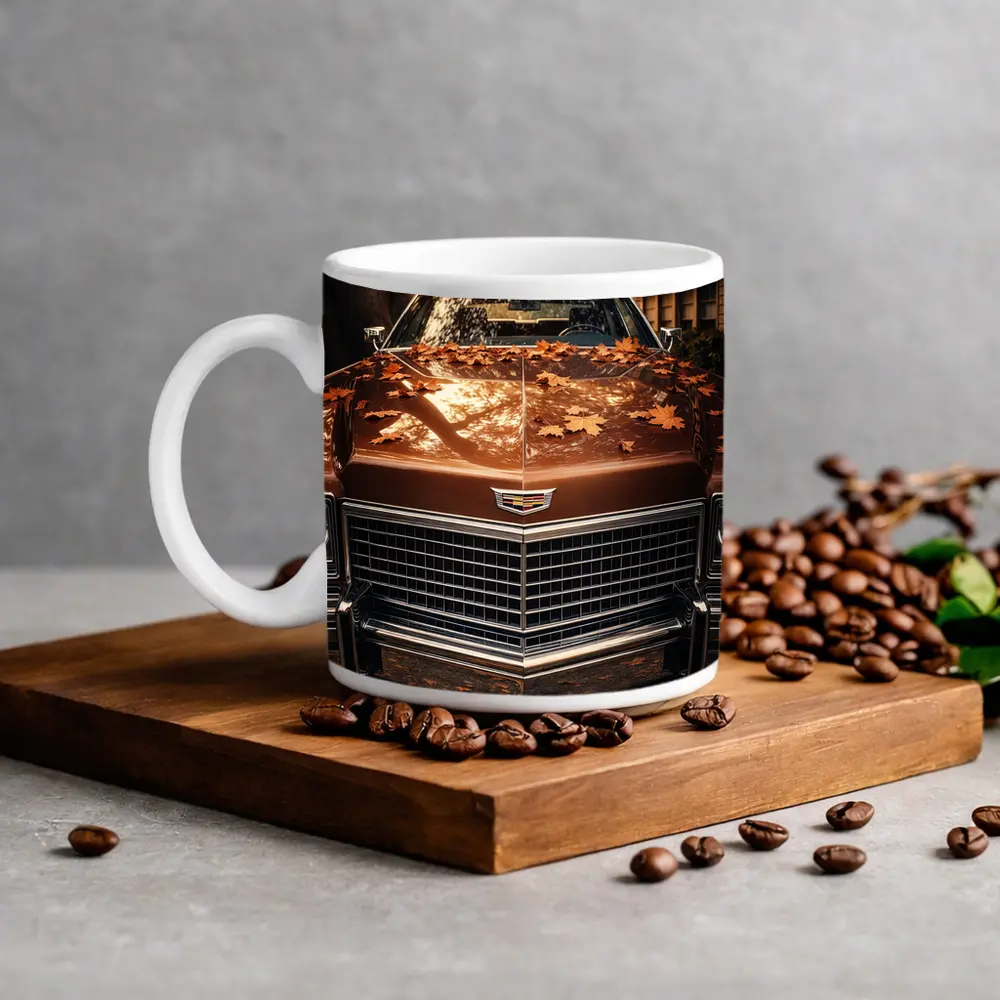 Cadillac Classic Car Autumn Leaves Driveway – Mugs