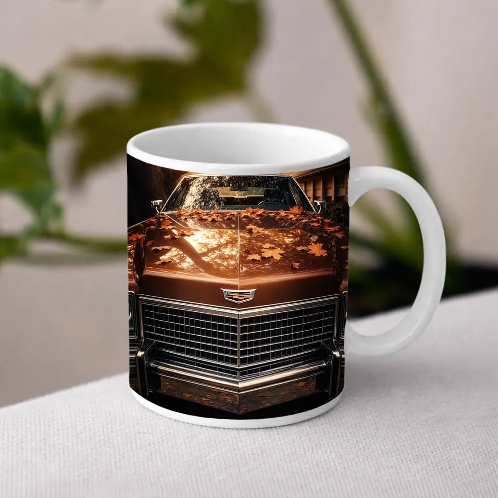 Cadillac Classic Car Autumn Leaves Driveway – Mugs