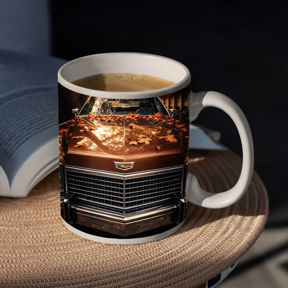 Cadillac Classic Car Autumn Leaves Driveway – Mugs