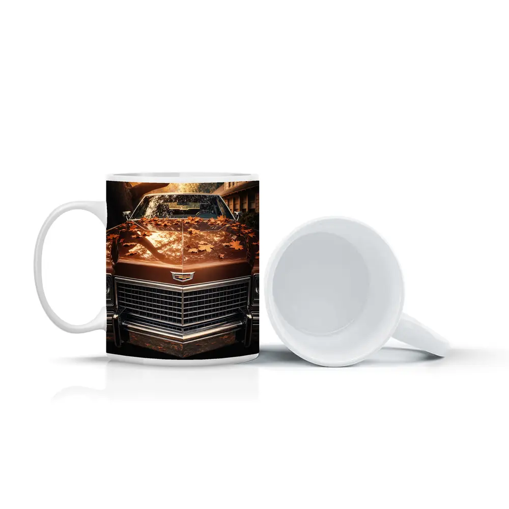 Cadillac Classic Car Autumn Leaves Driveway – Mugs