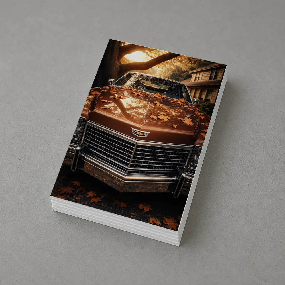 Cadillac Classic Car Autumn Leaves Driveway – Postcards