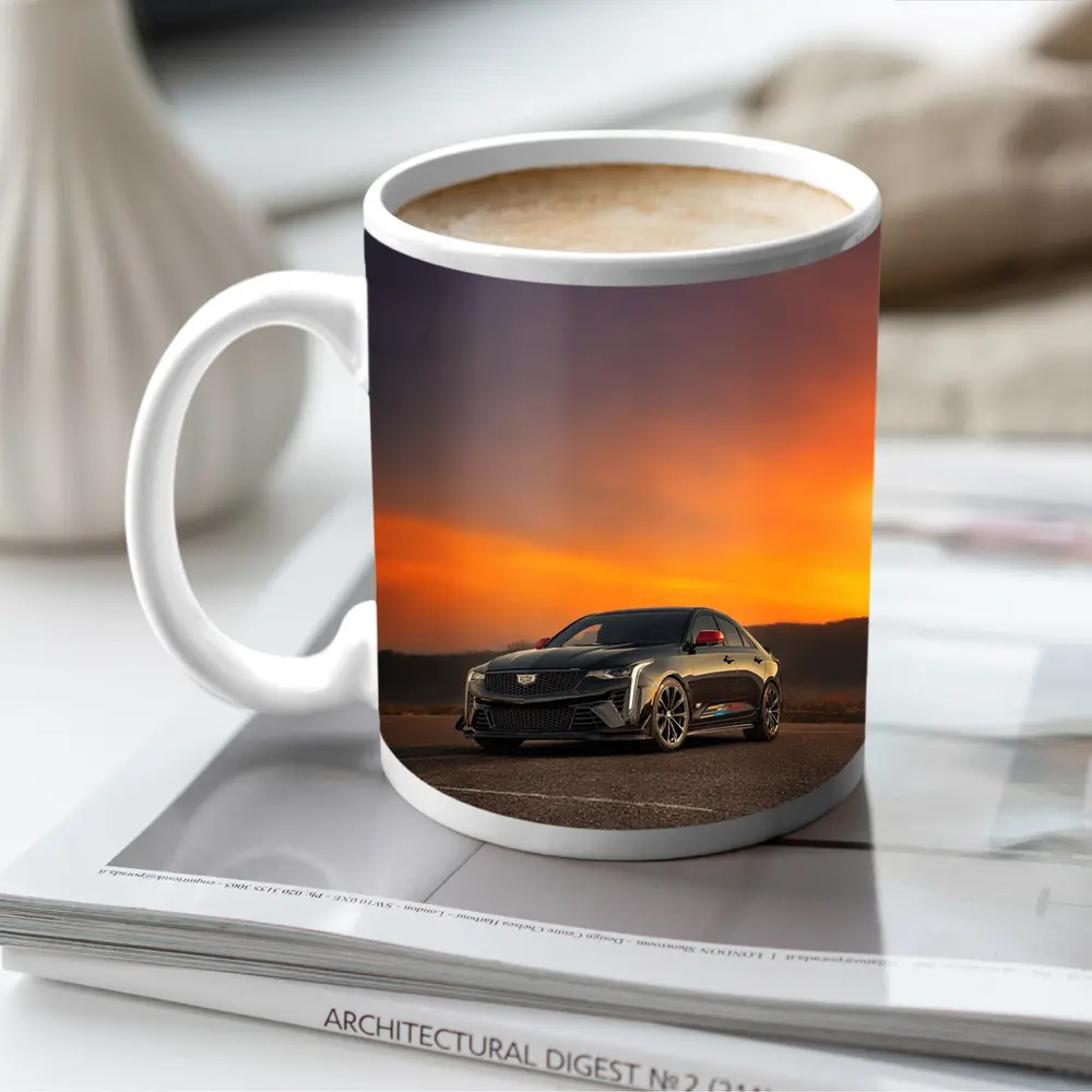 Cadillac CT5 Black Sedan Sunset Sky – Mugs