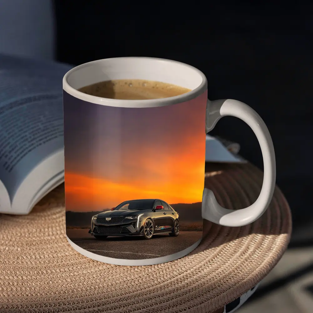 Cadillac CT5 Black Sedan Sunset Sky – Mugs
