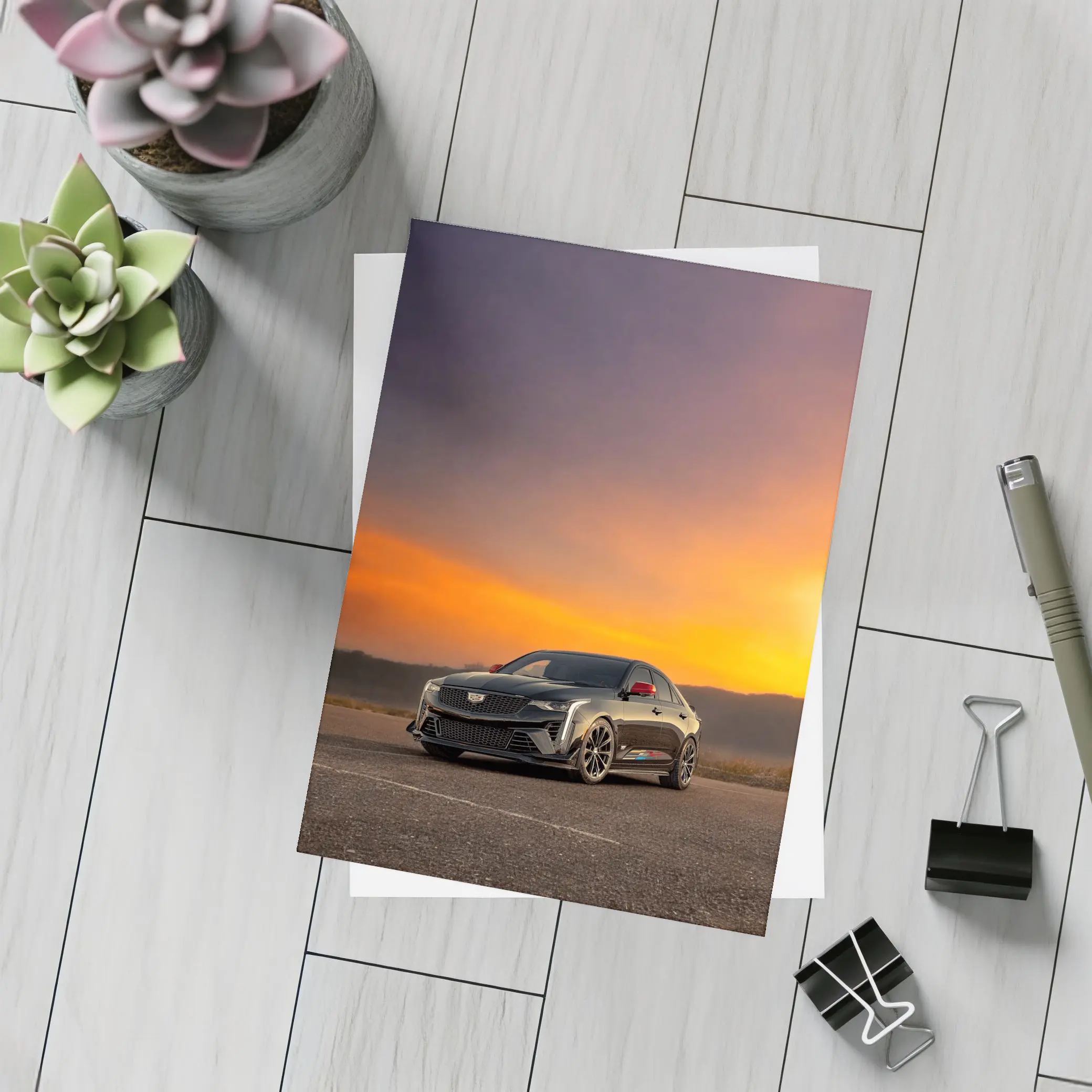 Cadillac CT5 Black Sedan Sunset Sky – Postcards