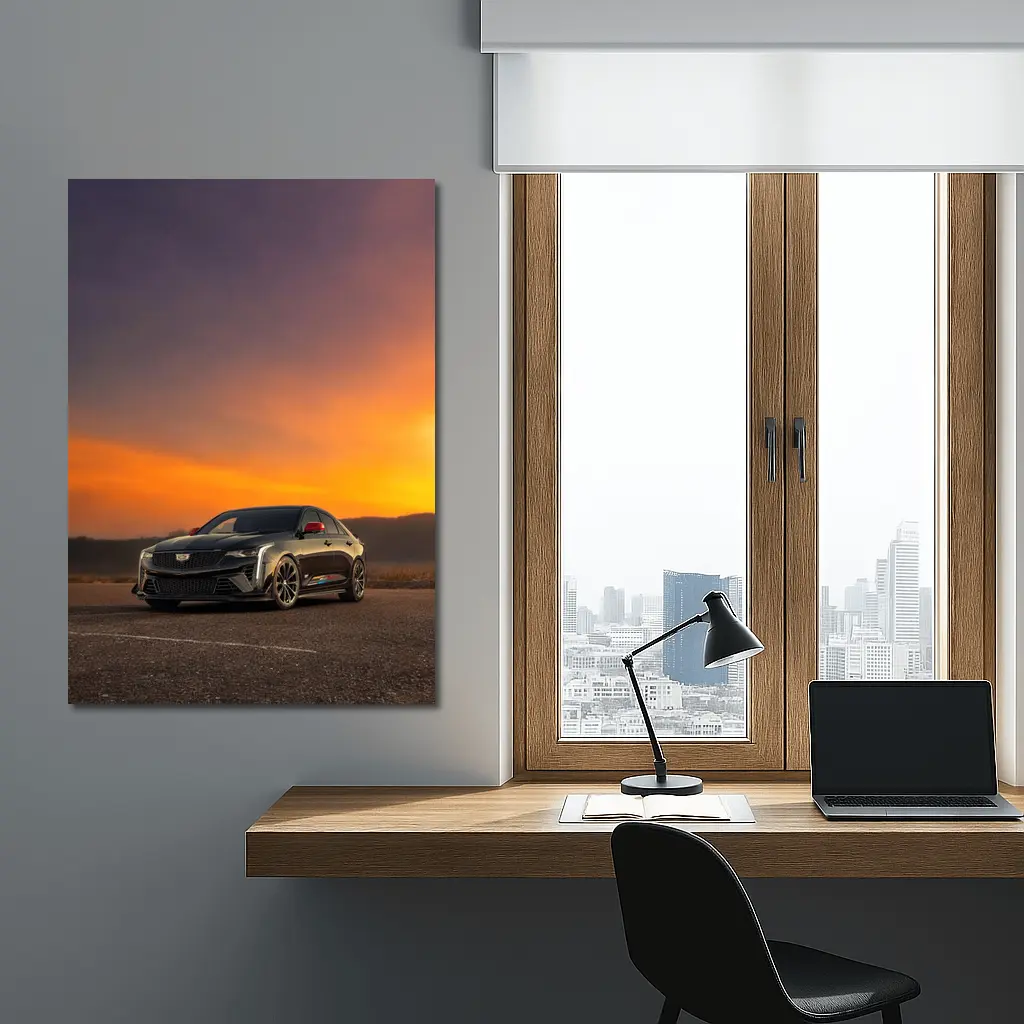Cadillac CT5 Black Sedan Sunset Sky – Wall Art