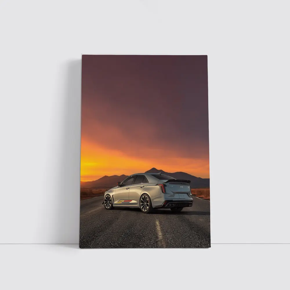 Cadillac CT5 Silver Sedan Sunset Road – Wall Art