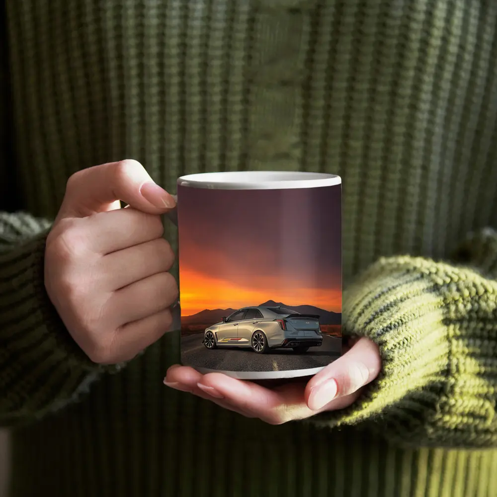 Cadillac CT5 Silver Sedan Sunset Road – Mugs