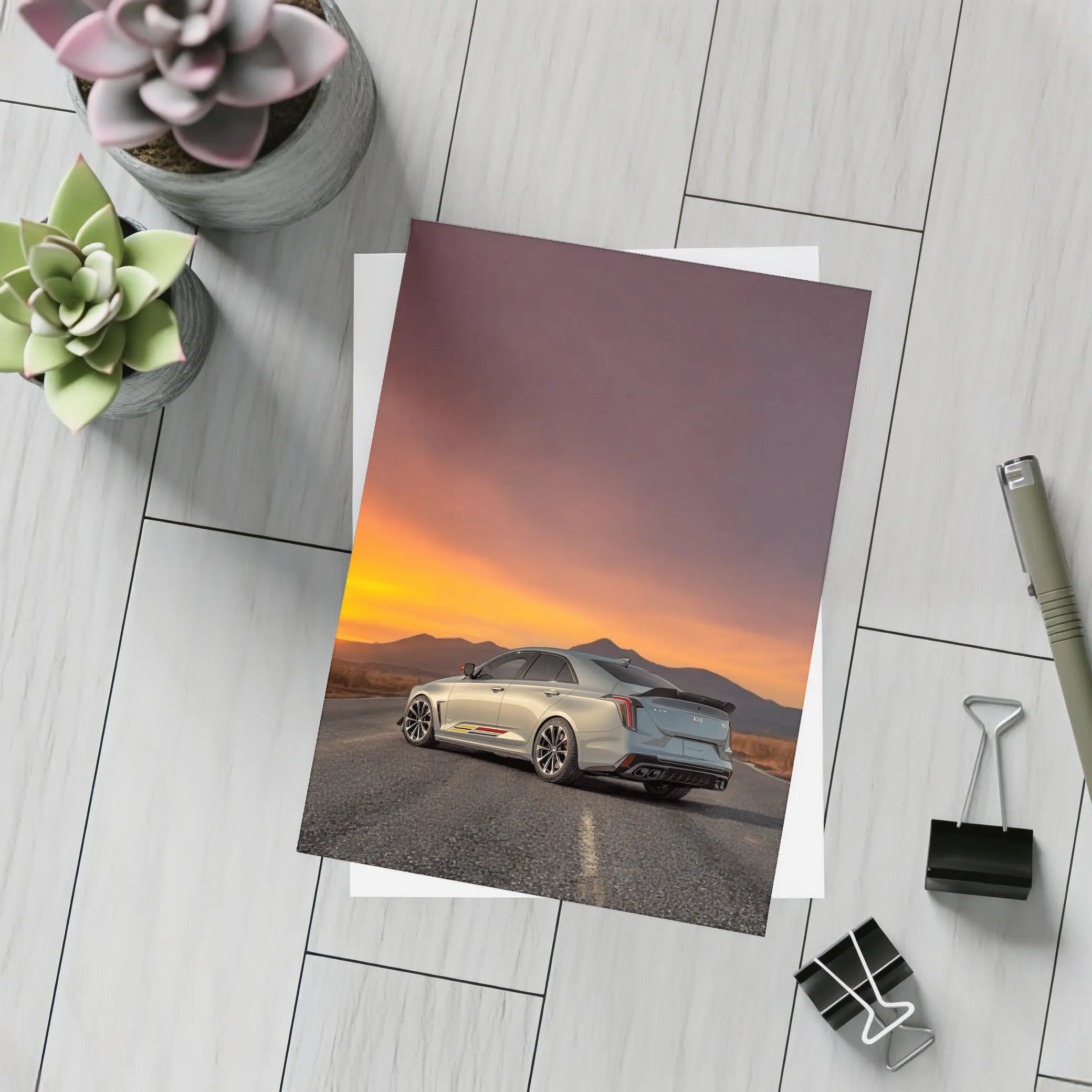 Cadillac CT5 Silver Sedan Sunset Road – Postcards