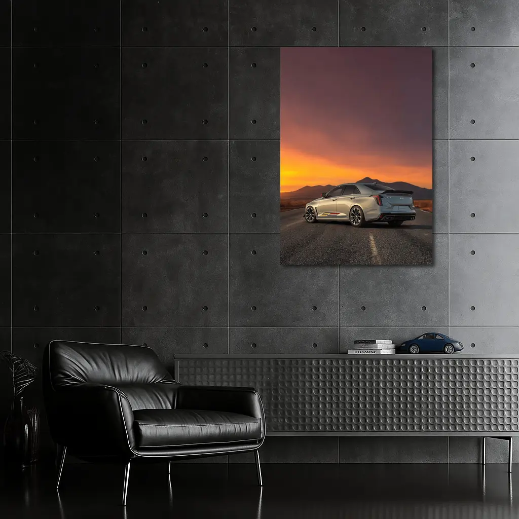 Cadillac CT5 Silver Sedan Sunset Road – Wall Art
