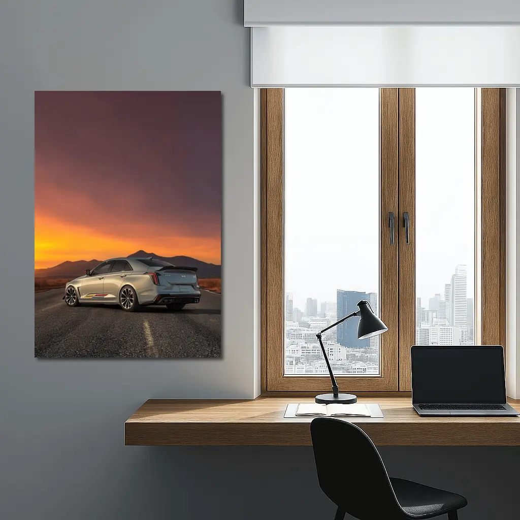 Cadillac CT5 Silver Sedan Sunset Road – Wall Art