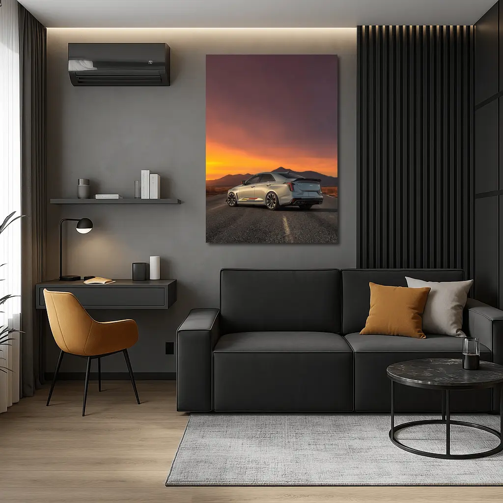 Cadillac CT5 Silver Sedan Sunset Road – Wall Art