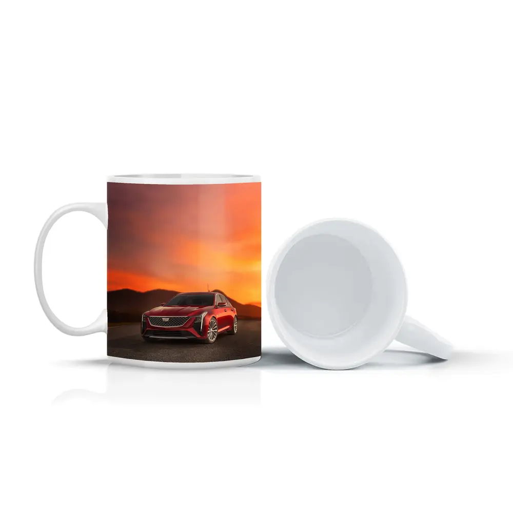 Cadillac CT5 Red Sedan Sunset Sky – Mugs