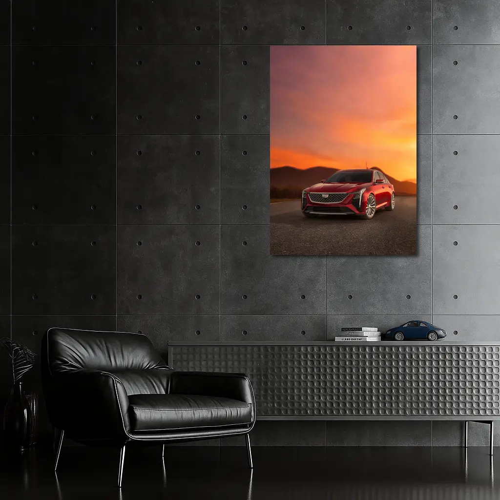 Cadillac CT5 Red Sedan Sunset Sky – Wall Art