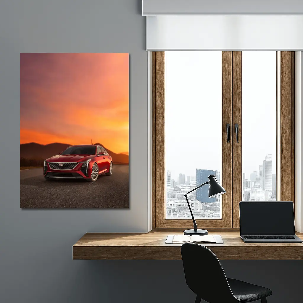 Cadillac CT5 Red Sedan Sunset Sky – Wall Art