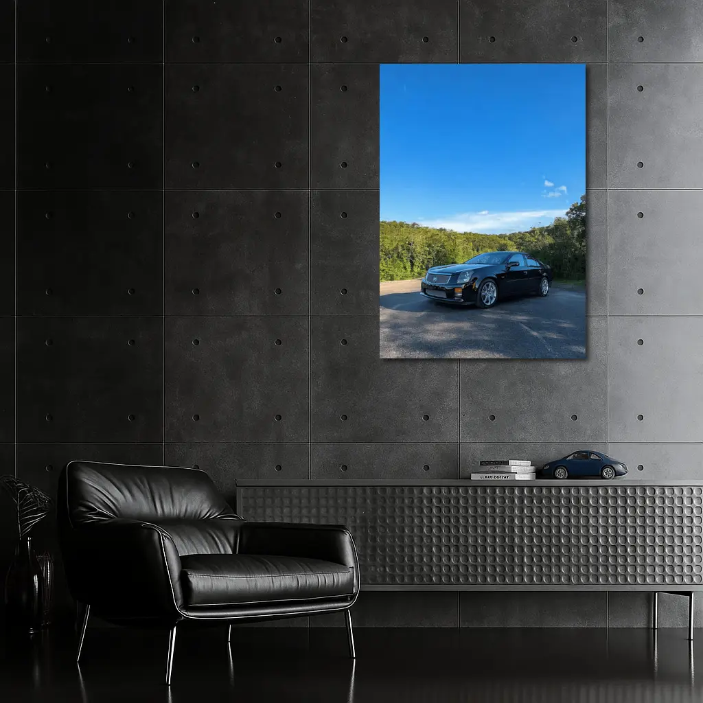 Black Cadillac CTS Parked Against Blue Sky – Wall Art
