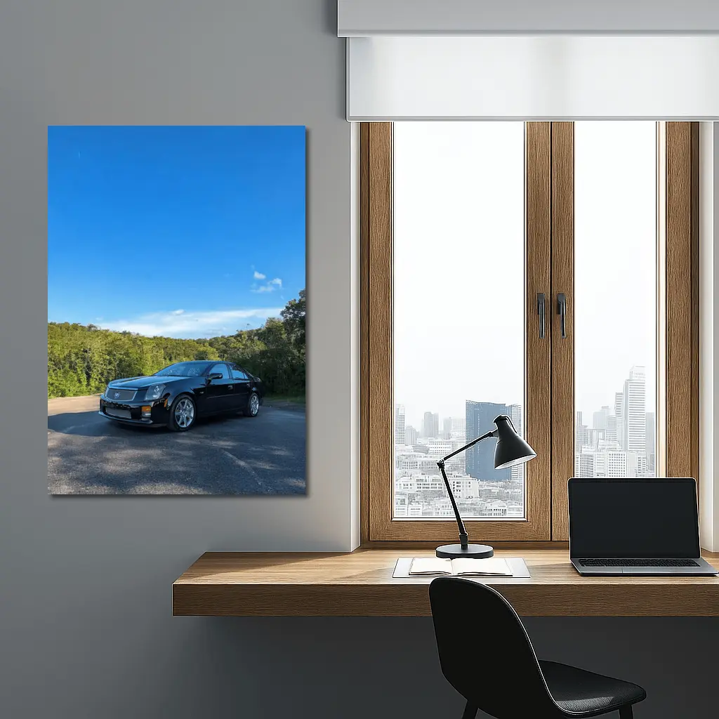 Black Cadillac CTS Parked Against Blue Sky – Wall Art