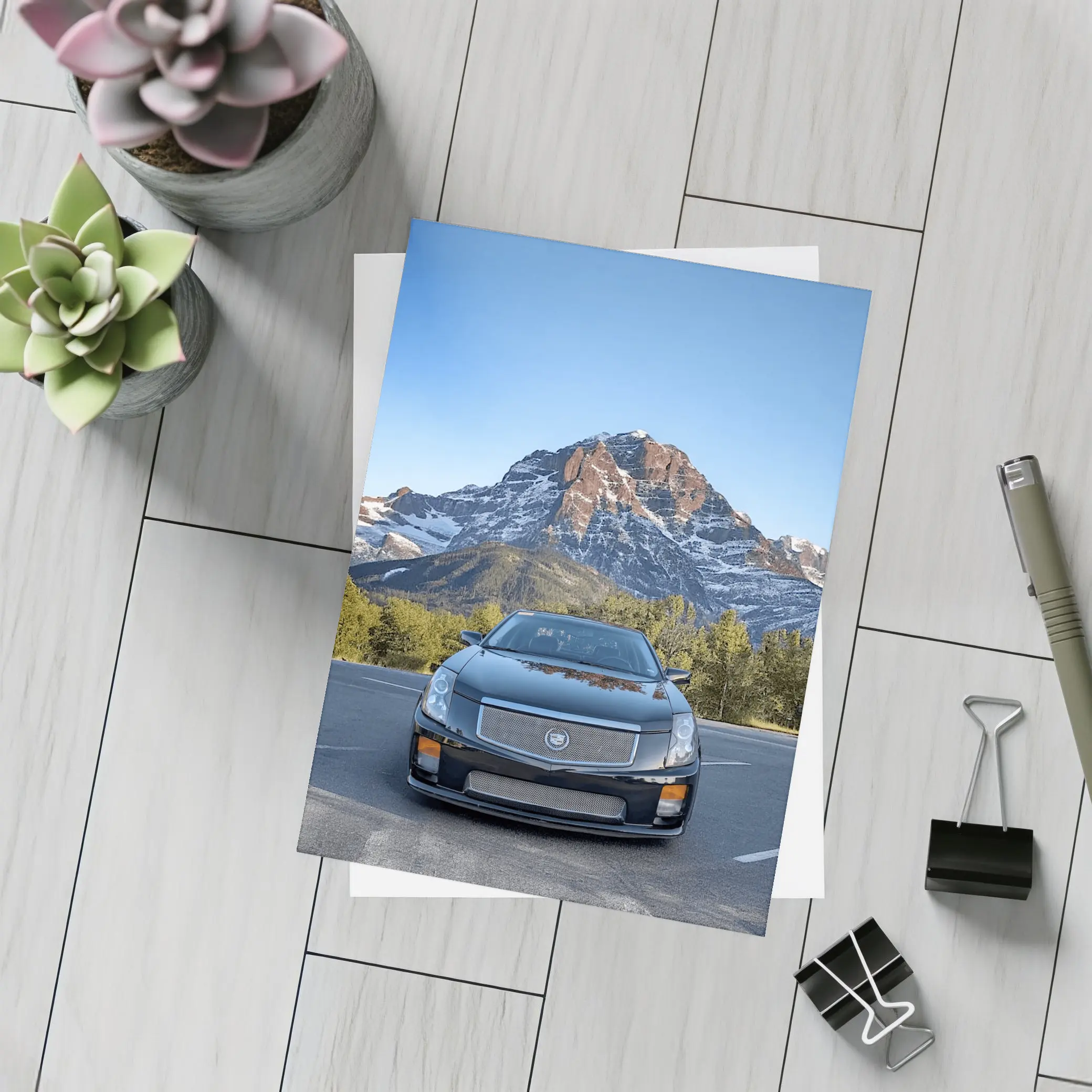 Cadillac CTS Black Car Mountain Background – Postcards