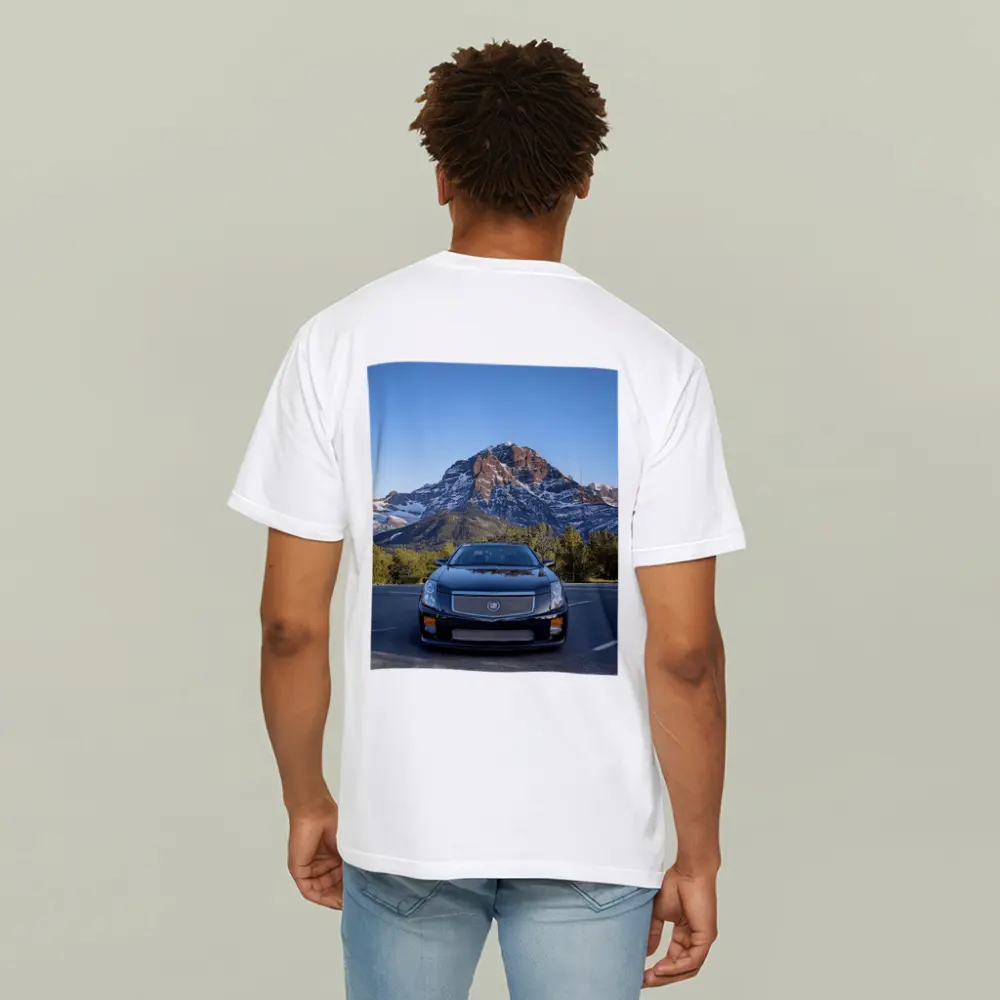 Cadillac CTS Black Car Mountain Background – T-Shirts