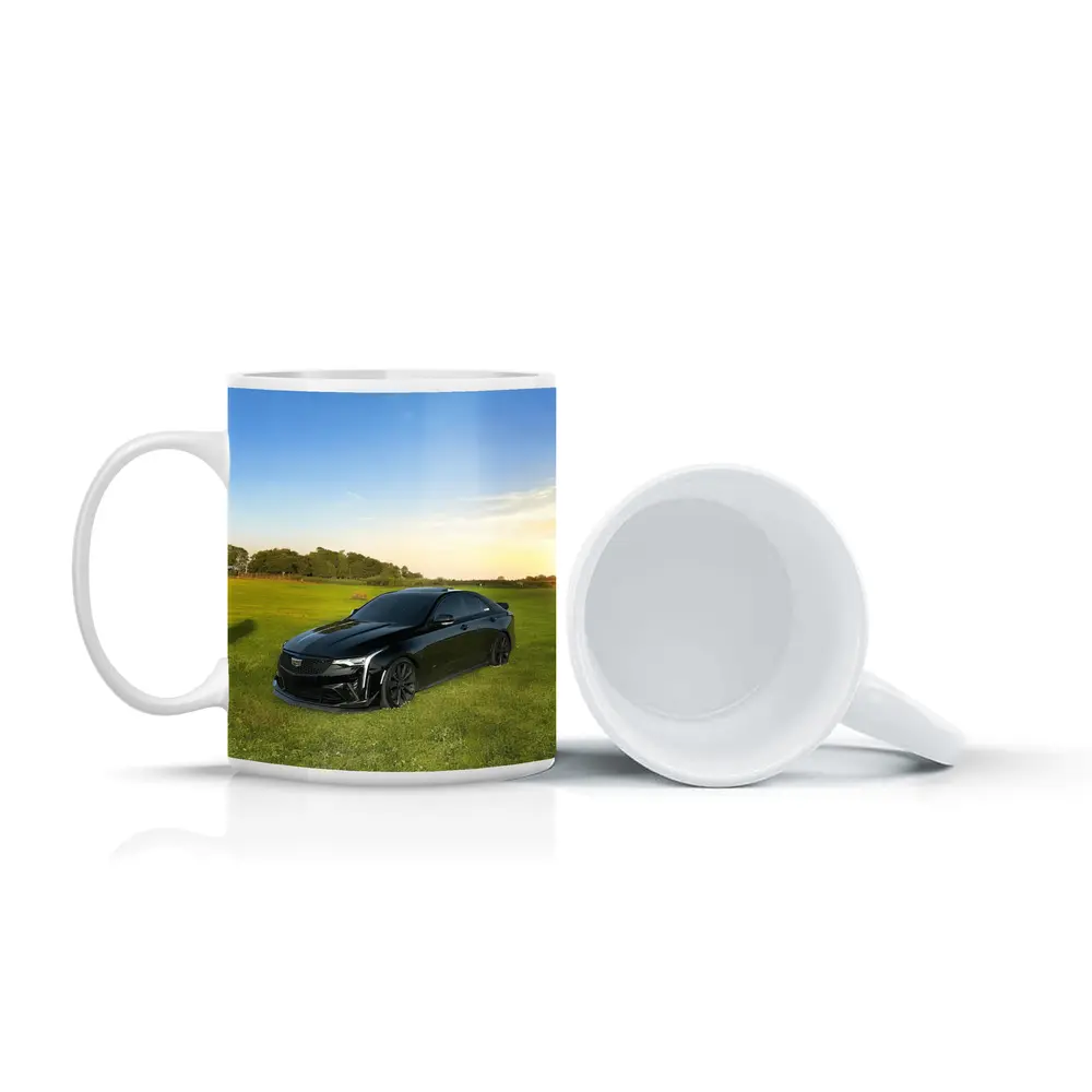 Black Cadillac CT5 Parked Green Field – Mugs