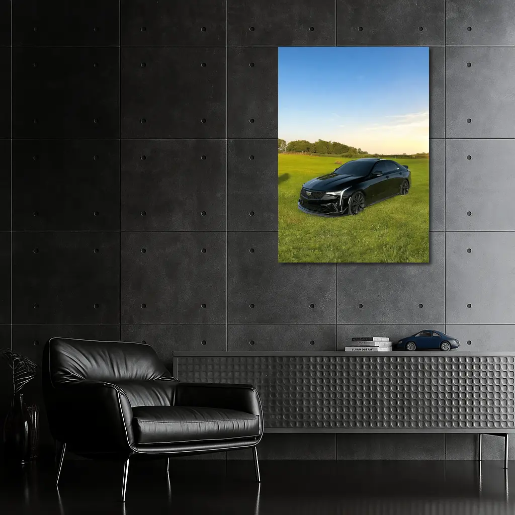 Black Cadillac CT5 Parked Green Field – Wall Art