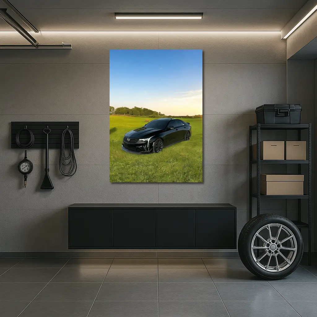 Black Cadillac CT5 Parked Green Field – Wall Art