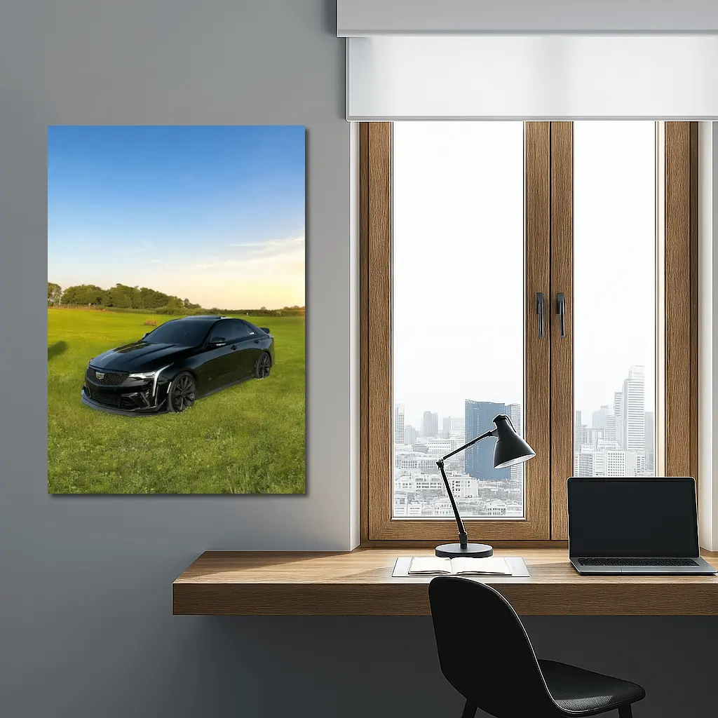 Black Cadillac CT5 Parked Green Field – Wall Art