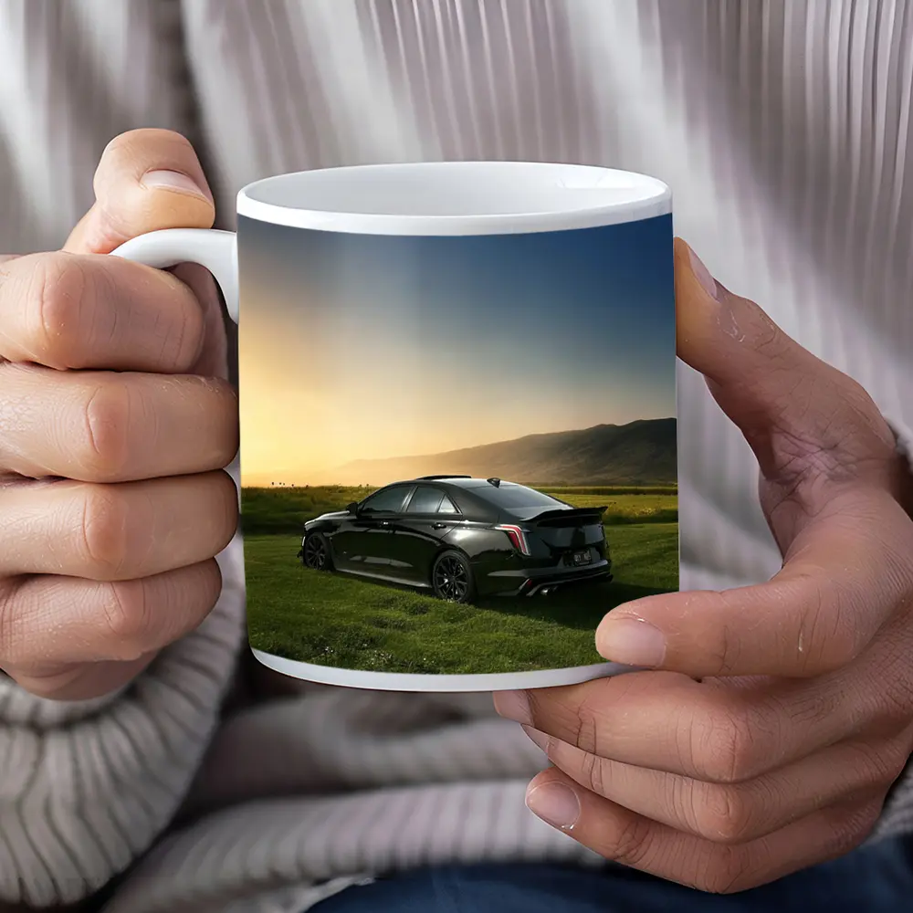 Cadillac CT5 Black Sedan Sunset Field – Mugs