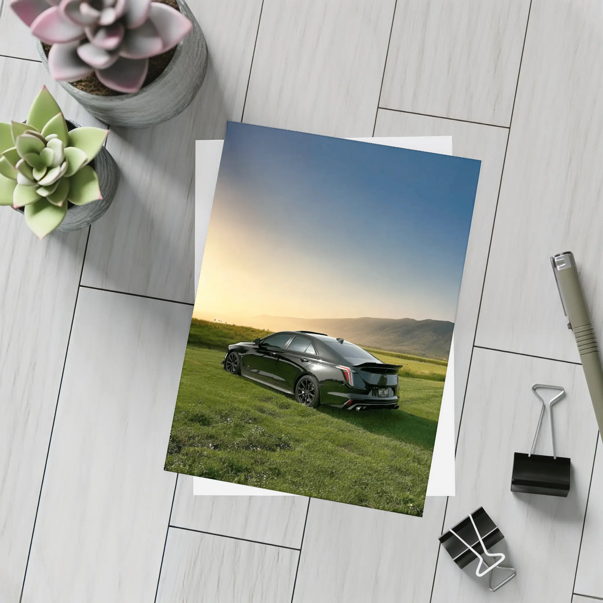 Cadillac CT5 Black Sedan Sunset Field – Postcards