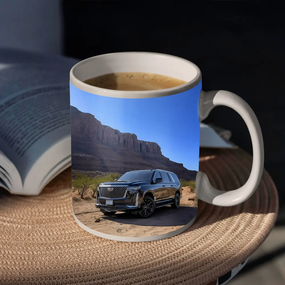 Black Cadillac Escalade Desert Canyon Landscape – Mugs