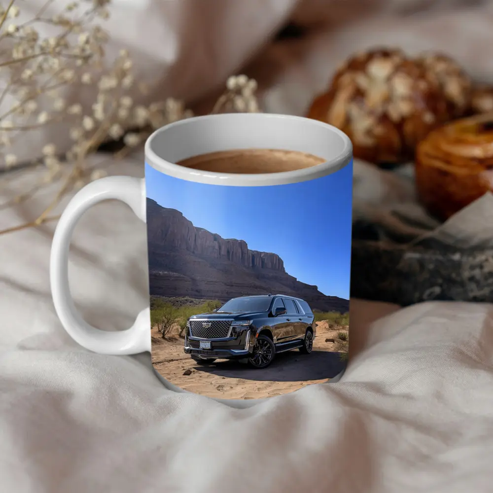 Black Cadillac Escalade Desert Canyon Landscape – Mugs