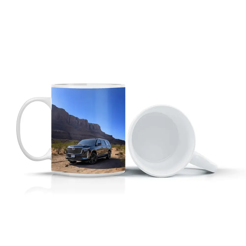 Black Cadillac Escalade Desert Canyon Landscape – Mugs