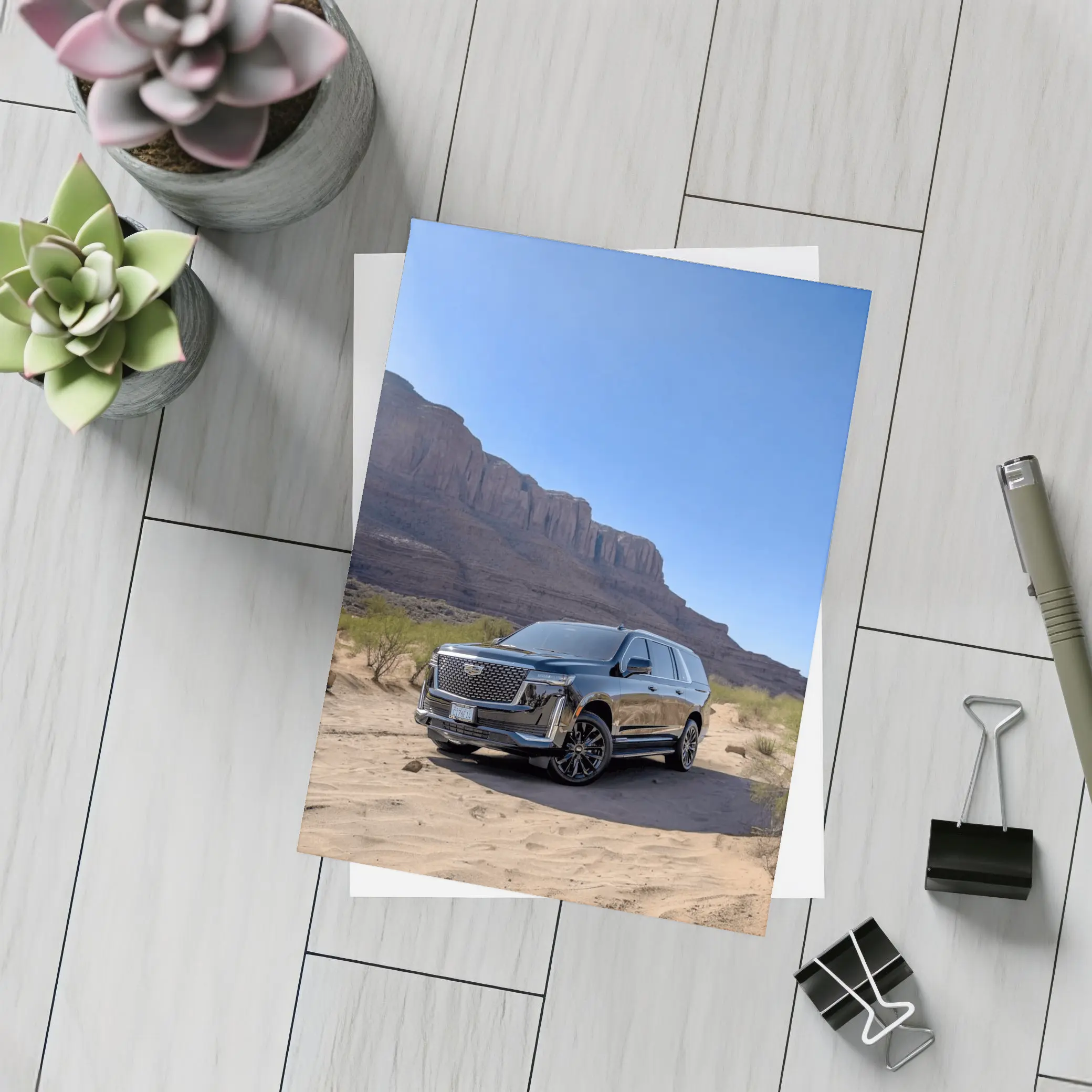 Black Cadillac Escalade Desert Canyon Landscape – Postcards