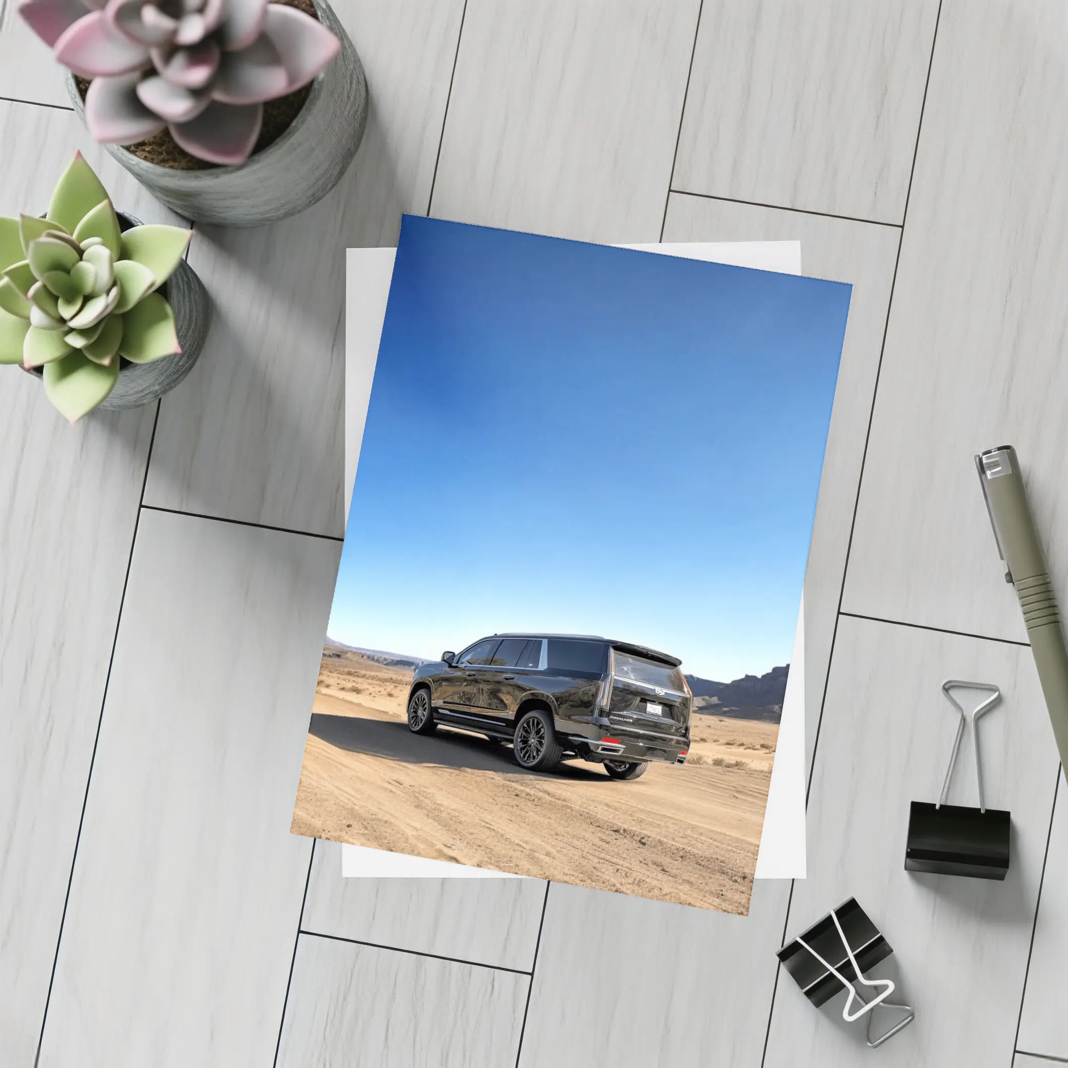 Black Cadillac Escalade Desert Dirt Road – Postcards