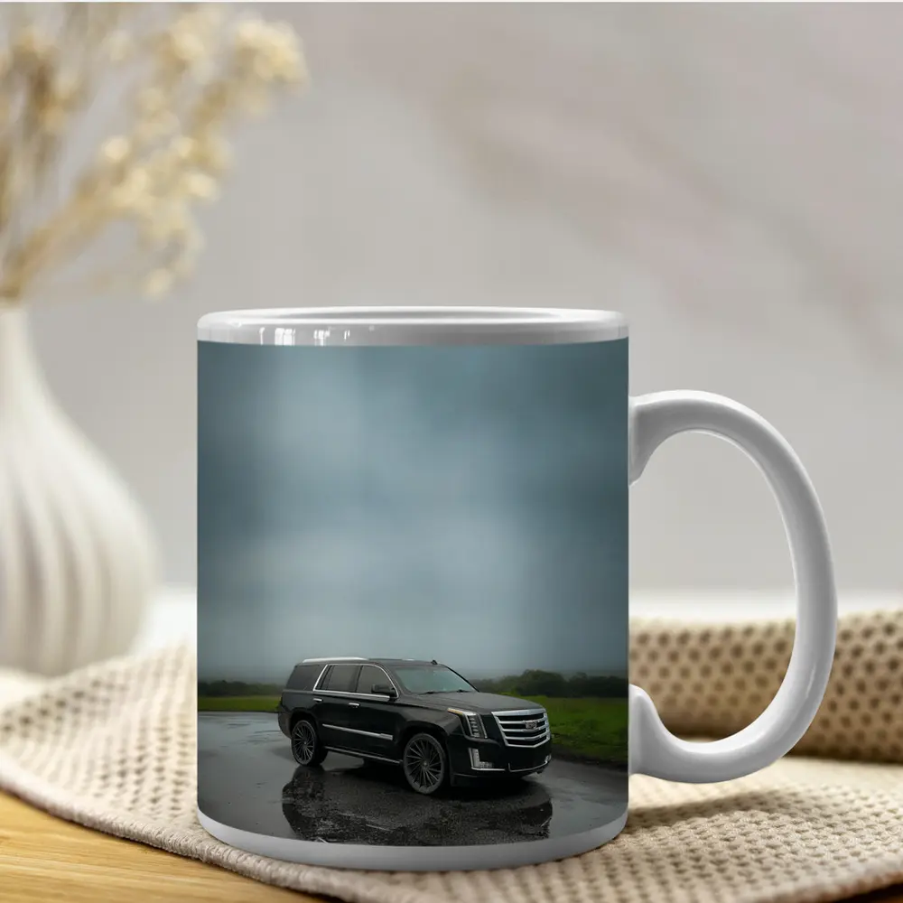 Black Cadillac Escalade Rainy Overcast Day – Mugs