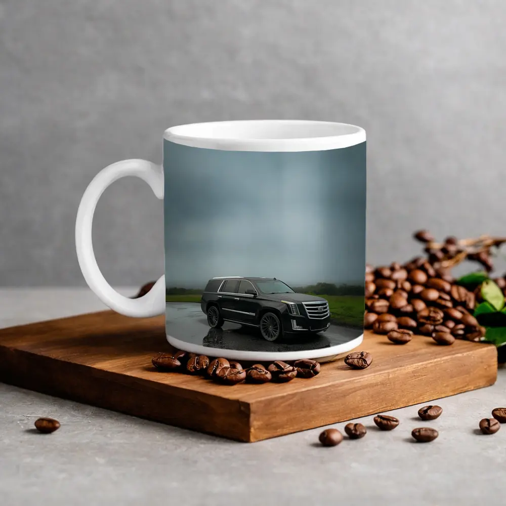 Black Cadillac Escalade Rainy Overcast Day – Mugs