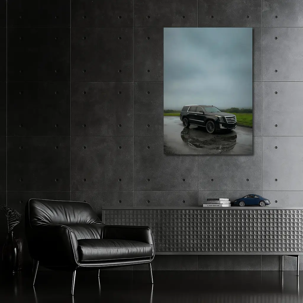 Black Cadillac Escalade Rainy Overcast Day – Wall Art