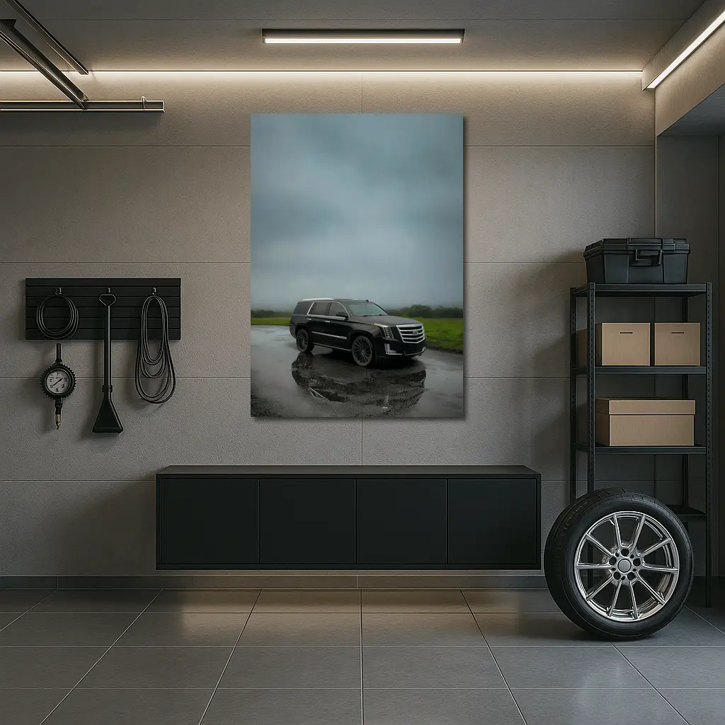 Black Cadillac Escalade Rainy Overcast Day – Wall Art