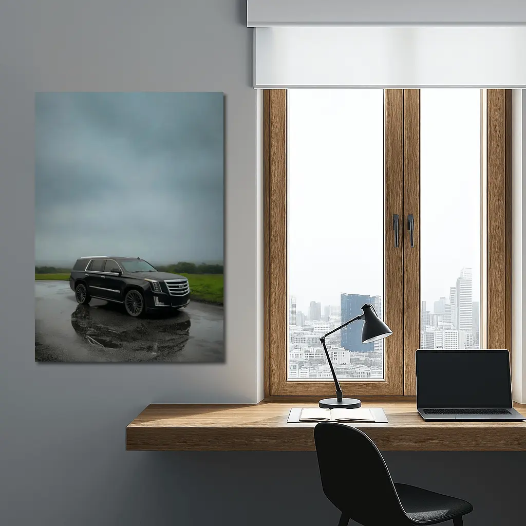 Black Cadillac Escalade Rainy Overcast Day – Wall Art