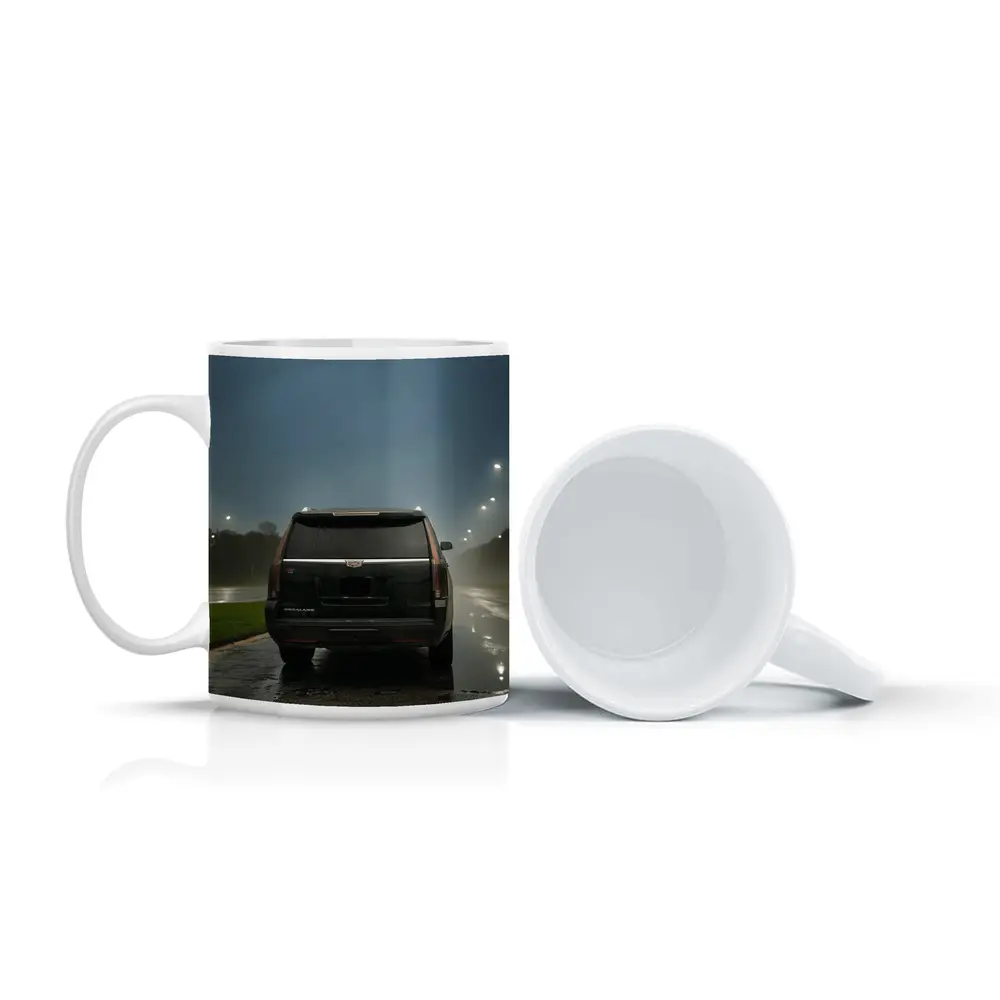 Cadillac Escalade Black Rainy Night Street – Mugs
