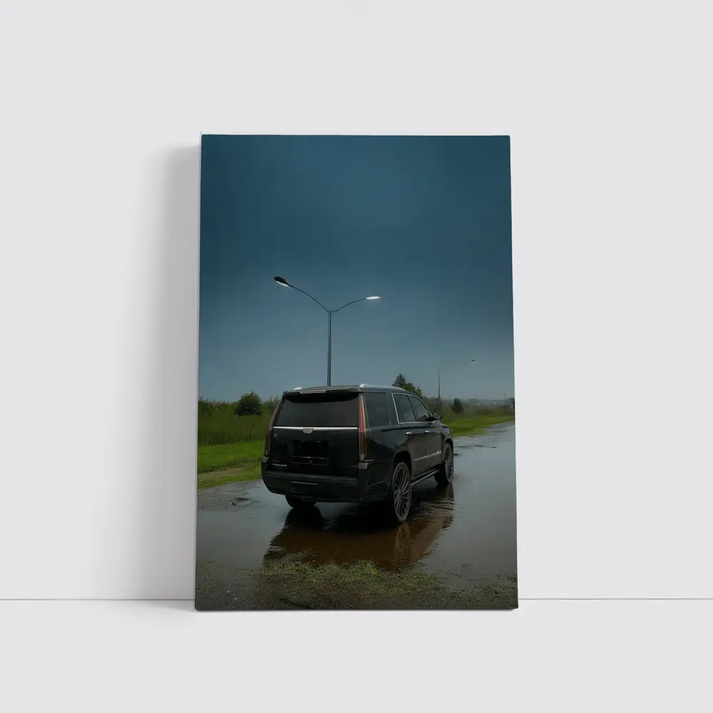 Black Cadillac Escalade Rainy Moody Street – Wall Art