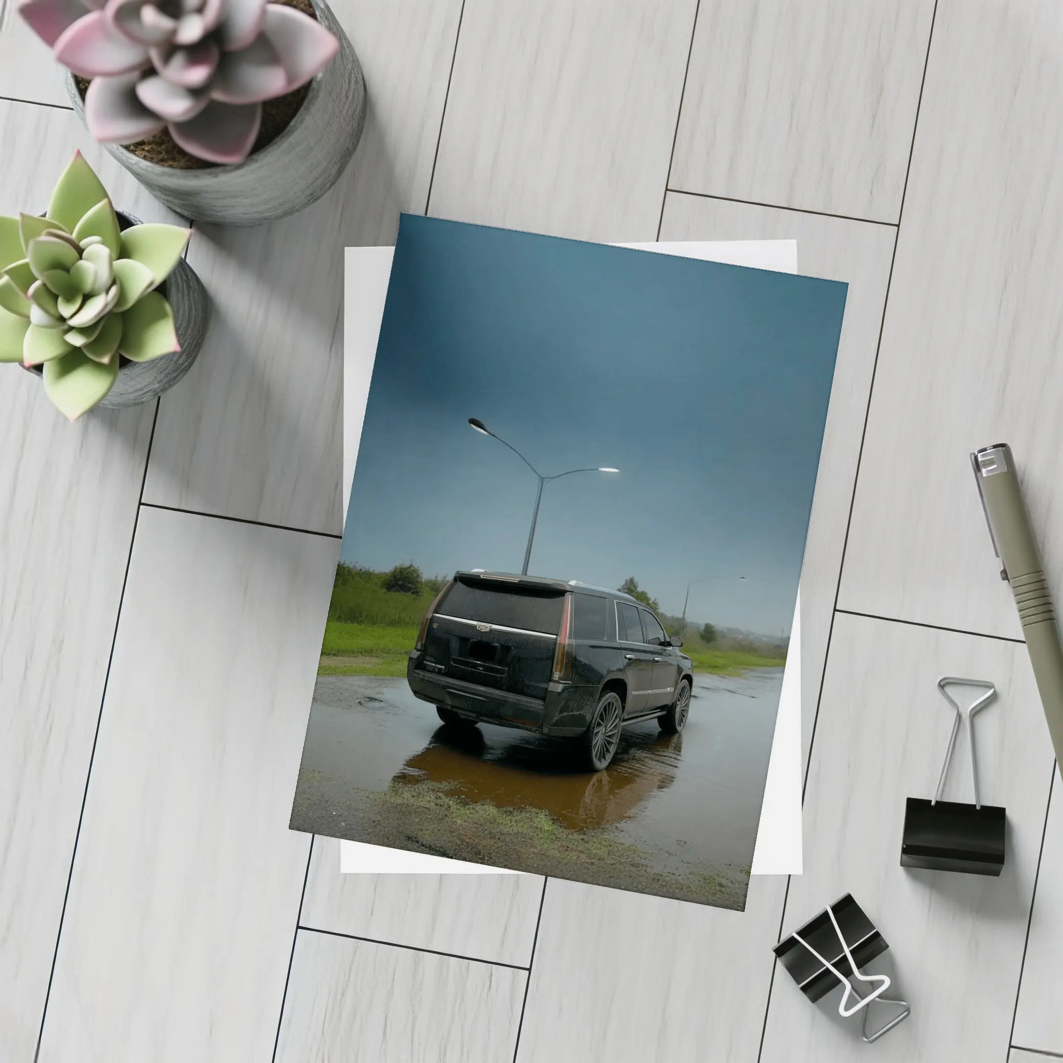 Black Cadillac Escalade Rainy Moody Street – Postcards