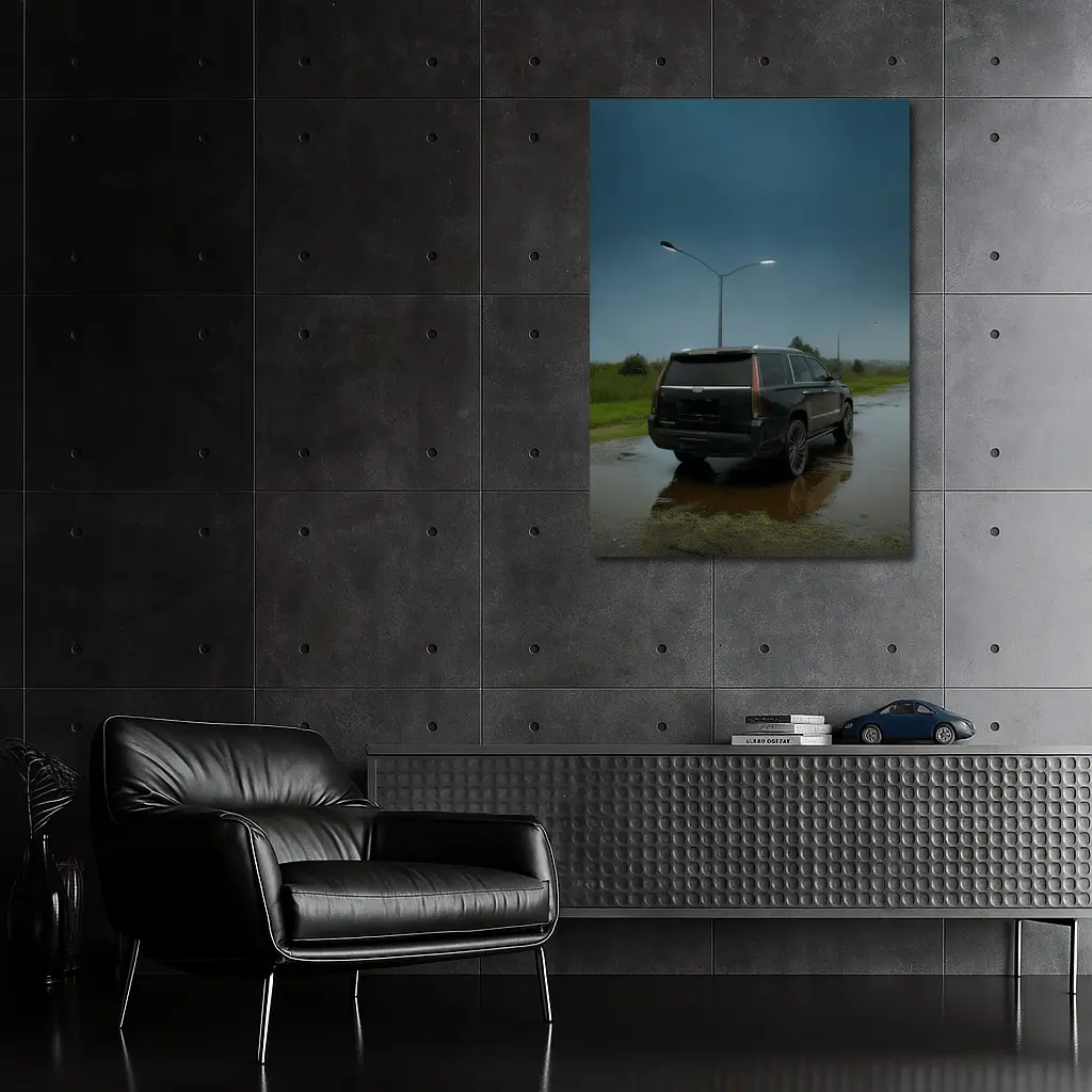 Black Cadillac Escalade Rainy Moody Street – Wall Art