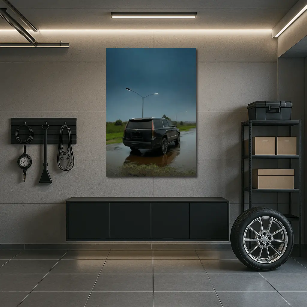 Black Cadillac Escalade Rainy Moody Street – Wall Art