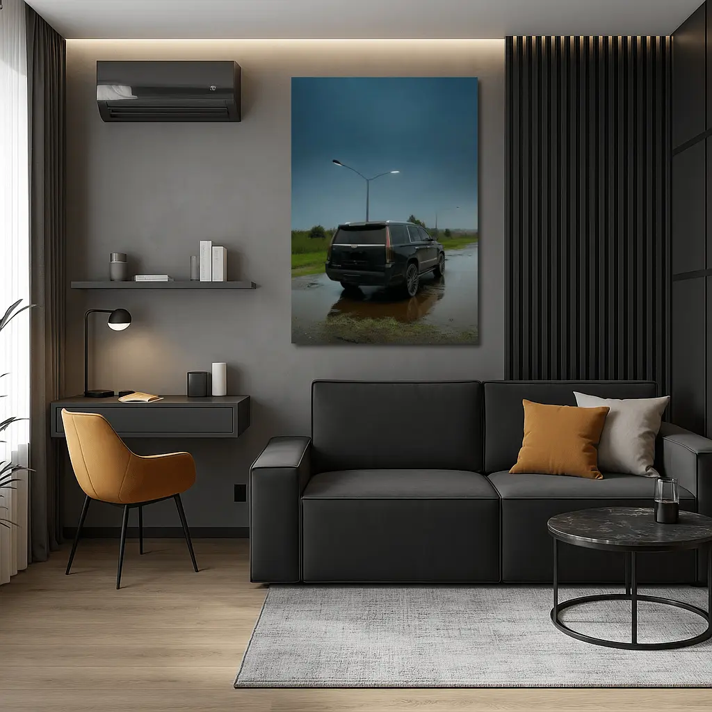 Black Cadillac Escalade Rainy Moody Street – Wall Art